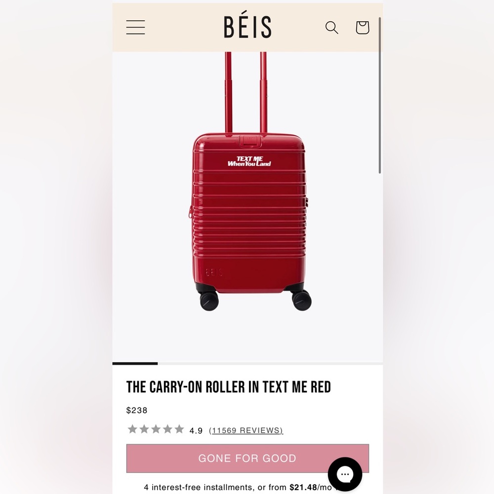 Beis x Lonely Ghost carry on roller “text me when you land” SOLD OUT COLLAB